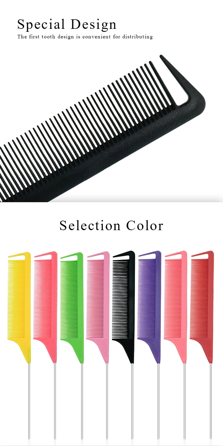 Pro Pointed Tail Salon Hairdressing Hair Styling Anti-static Comb Hair Brush Steel Needle Pin Rat Tail Combs Barber Accessories
