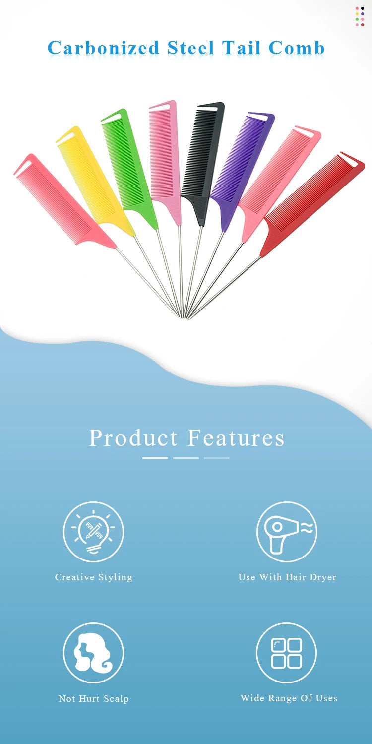 Pro Pointed Tail Salon Hairdressing Hair Styling Anti-static Comb Hair Brush Steel Needle Pin Rat Tail Combs Barber Accessories