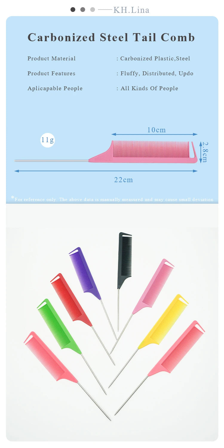 Pro Pointed Tail Salon Hairdressing Hair Styling Anti-static Comb Hair Brush Steel Needle Pin Rat Tail Combs Barber Accessories