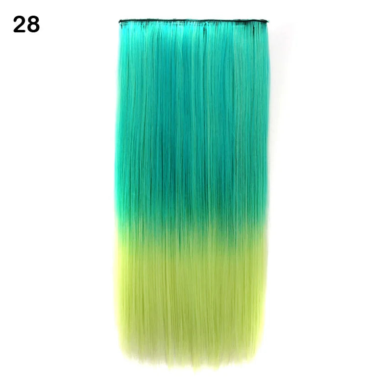 Jeedou Synthetic Clip In Hair Extension Ombre Color One Piece With 5 Clips Halloween Cosplay Hairpieces