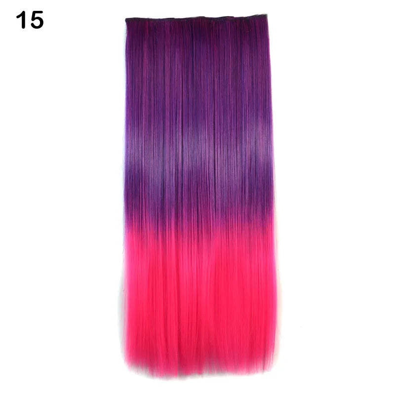 Jeedou Synthetic Clip In Hair Extension Ombre Color One Piece With 5 Clips Halloween Cosplay Hairpieces