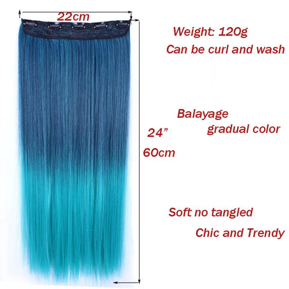 Jeedou Synthetic Clip In Hair Extension Ombre Color One Piece With 5 Clips Halloween Cosplay Hairpieces