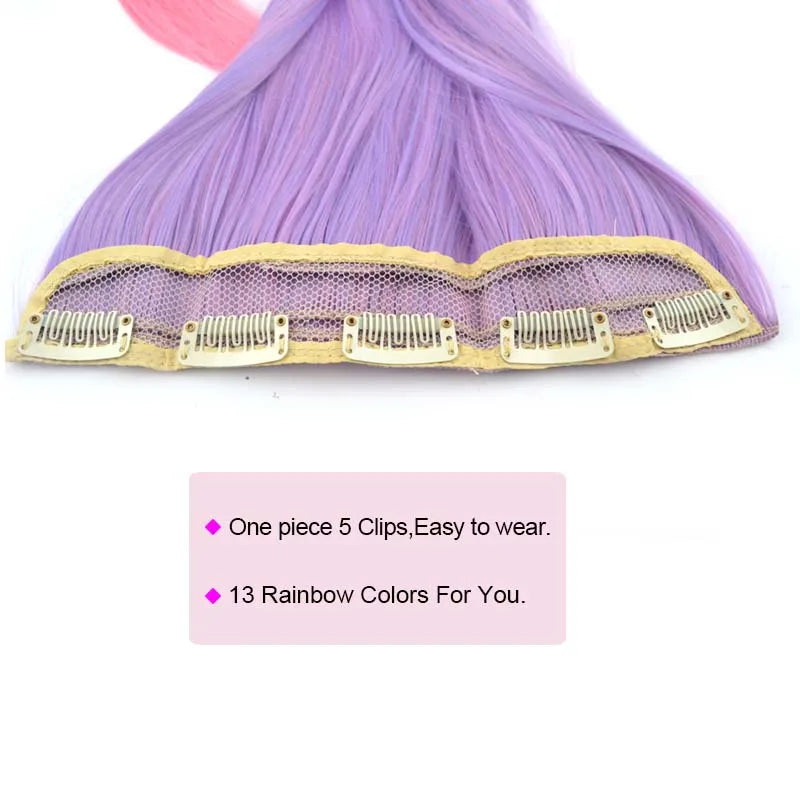 Jeedou Synthetic Clip In Hair Extension Ombre Color One Piece With 5 Clips Halloween Cosplay Hairpieces