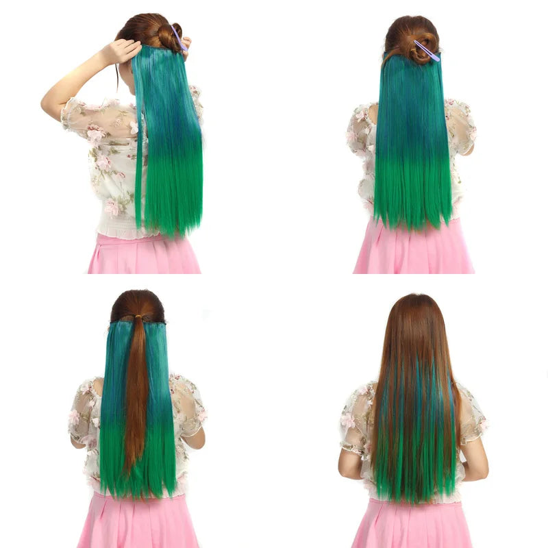 Jeedou Synthetic Clip In Hair Extension Ombre Color One Piece With 5 Clips Halloween Cosplay Hairpieces
