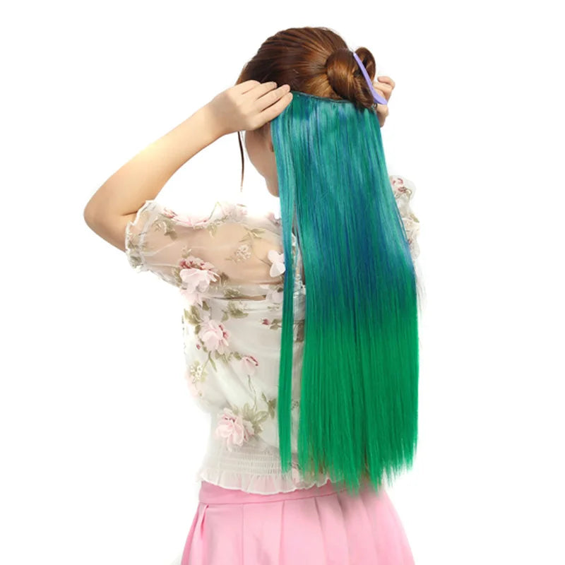 Jeedou Synthetic Clip In Hair Extension Ombre Color One Piece With 5 Clips Halloween Cosplay Hairpieces