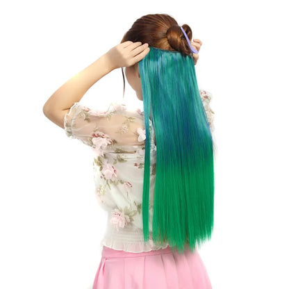 Jeedou Synthetic Clip In Hair Extension Ombre Color One Piece With 5 Clips Halloween Cosplay Hairpieces