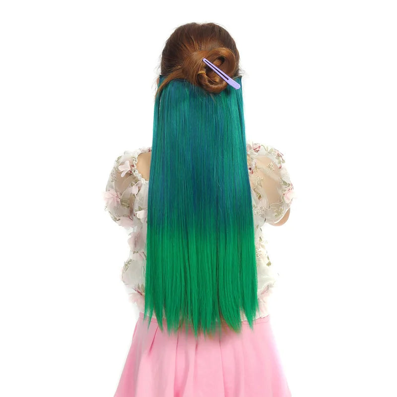 Jeedou Synthetic Clip In Hair Extension Ombre Color One Piece With 5 Clips Halloween Cosplay Hairpieces