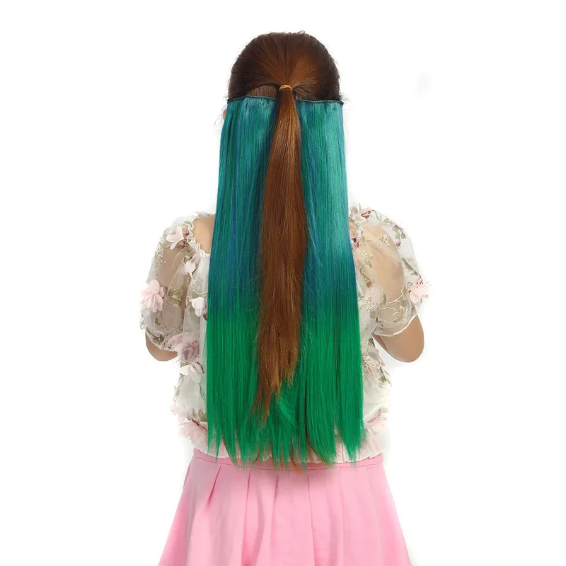 Jeedou Synthetic Clip In Hair Extension Ombre Color One Piece With 5 Clips Halloween Cosplay Hairpieces