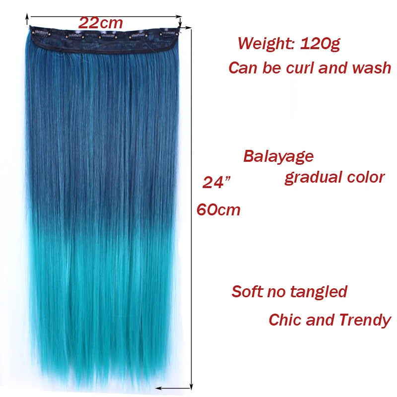 Jeedou Synthetic Clip In Hair Extension Ombre Color One Piece With 5 Clips Halloween Cosplay Hairpieces