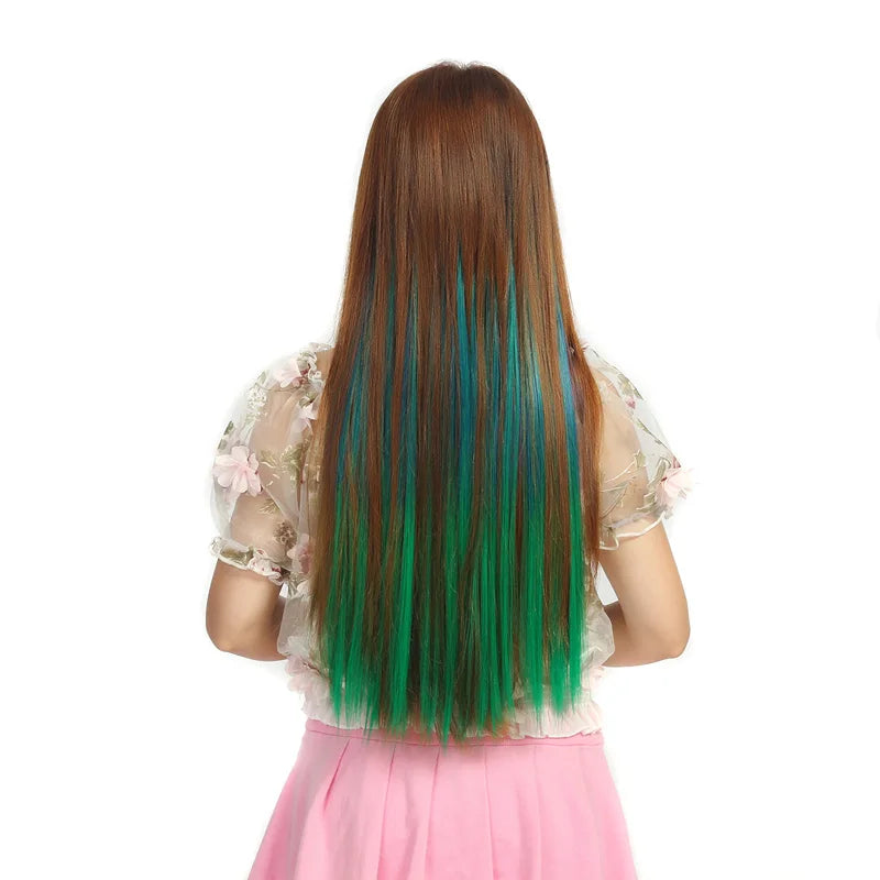 Jeedou Synthetic Clip In Hair Extension Ombre Color One Piece With 5 Clips Halloween Cosplay Hairpieces