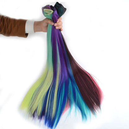 Jeedou Synthetic Clip In Hair Extension Ombre Color One Piece With 5 Clips Halloween Cosplay Hairpieces