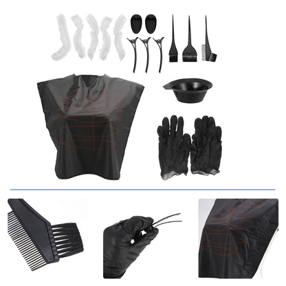 Professional Hair Coloring Kit Includes— 1 Set Plastic Tint Brush, Mixing Bowl, Comb, Cape, Gloves & Clips for Hair Dye & Highlighting