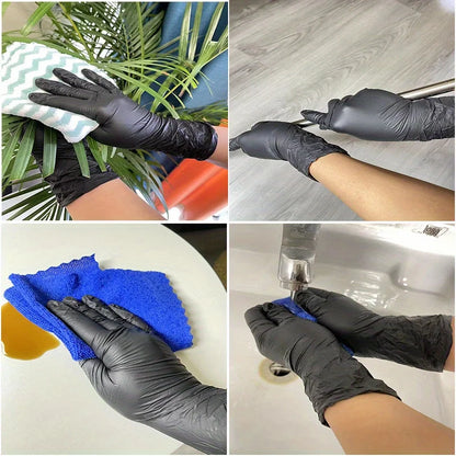Black Nitrile Disposable Gloves — Thickened Waterproof Gloves for Hairdressing, Cleaning, Tattoo, and Salon Use (S/M/L/XL, 20–100 PCS)