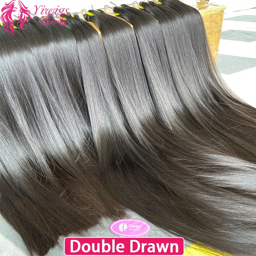 Super Double Drawn Bone Straight 100% Raw Human Hair Bundles — Unprocessed Virgin Weave Extensions for Women