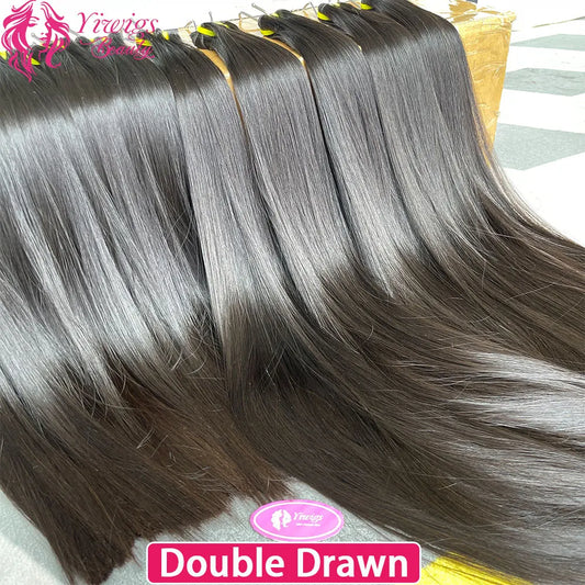 Super Double Drawn Bone Straight 100% Raw Human Hair Bundles — Unprocessed Virgin Weave Extensions for Women