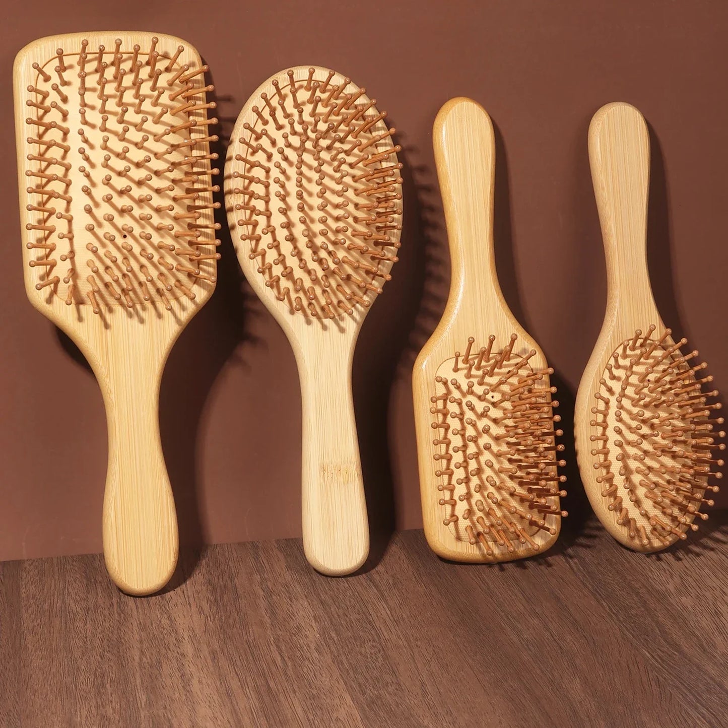 Natural Bamboo Paddle Hair Brush — Air-Cushion Scalp-Massage, Anti-Static Detangling Comb (Unisex / Salon)