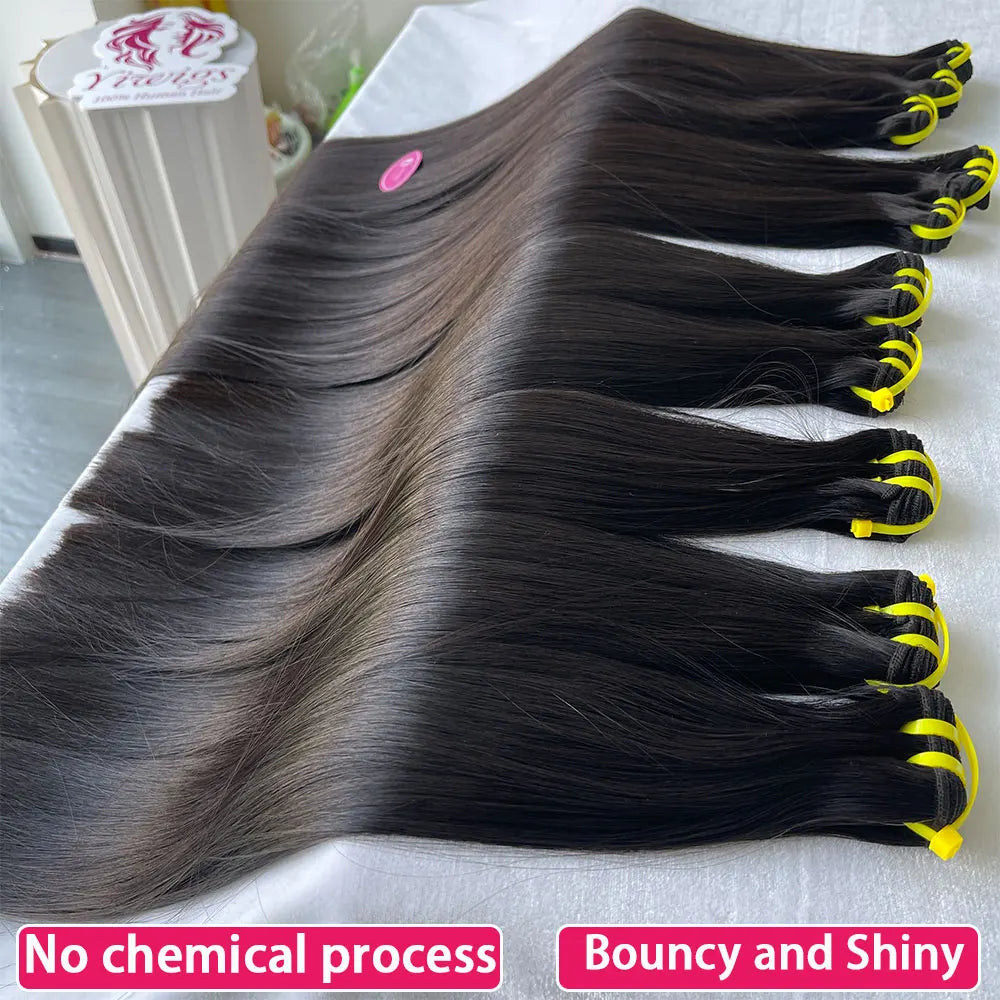 Super Double Drawn Bone Straight 100% Raw Human Hair Bundles — Unprocessed Virgin Weave Extensions for Women