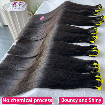 Super Double Drawn Bone Straight 100% Raw Human Hair Bundles — Unprocessed Virgin Weave Extensions for Women