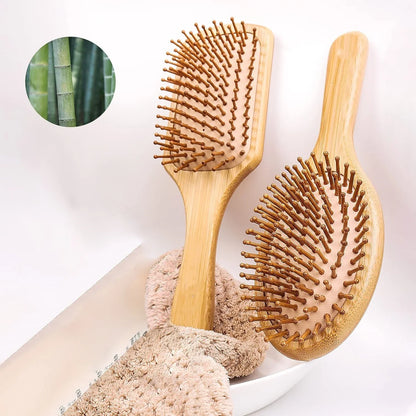 Natural Bamboo Paddle Hair Brush — Air-Cushion Scalp-Massage, Anti-Static Detangling Comb (Unisex / Salon)