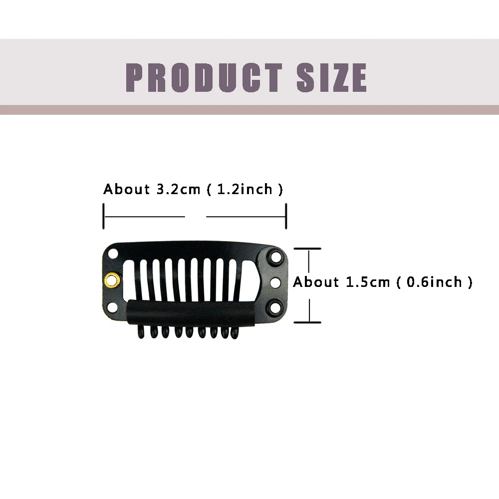 12 pcs 32 mm 9-Tooth Hair Extension Clips with Silicone Cushion – Professional Metal Wig & Extension Clips for Stylists