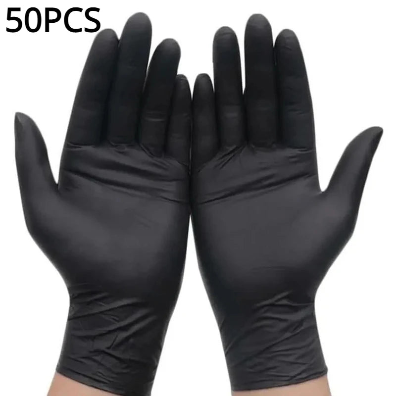 Black Nitrile Disposable Gloves — Thickened Waterproof Gloves for Hairdressing, Cleaning, Tattoo, and Salon Use (S/M/L/XL, 20–100 PCS)