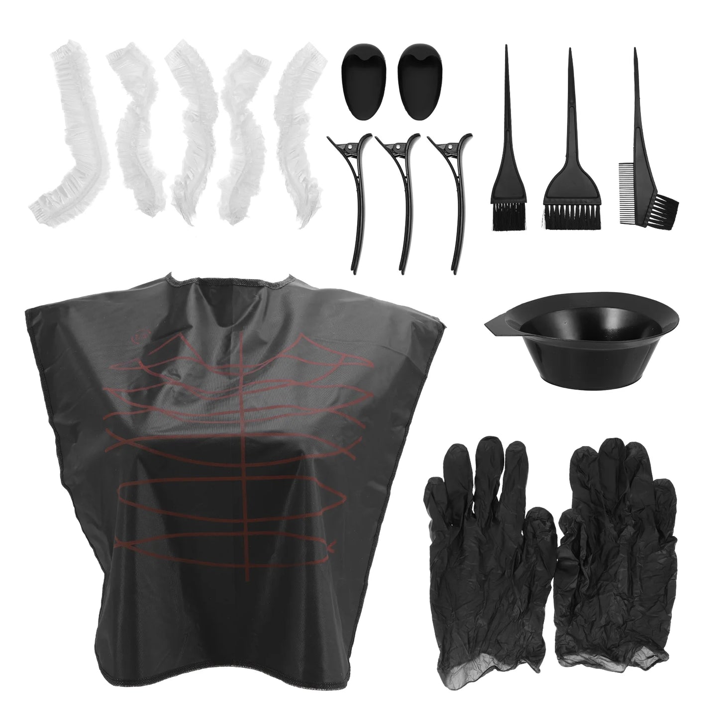 Professional Hair Coloring Kit Includes— 1 Set Plastic Tint Brush, Mixing Bowl, Comb, Cape, Gloves & Clips for Hair Dye & Highlighting