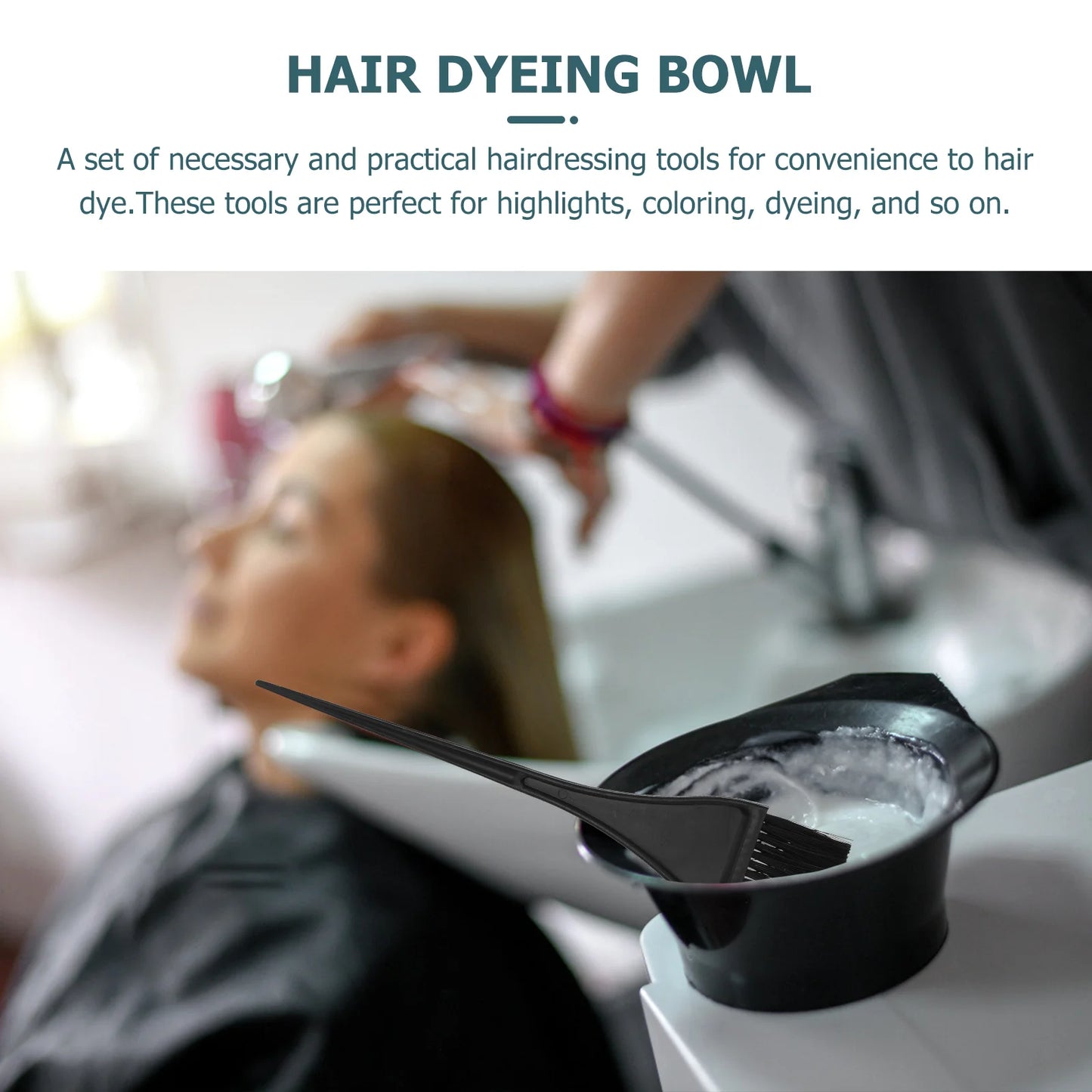 Professional Hair Coloring Kit Includes— 1 Set Plastic Tint Brush, Mixing Bowl, Comb, Cape, Gloves & Clips for Hair Dye & Highlighting