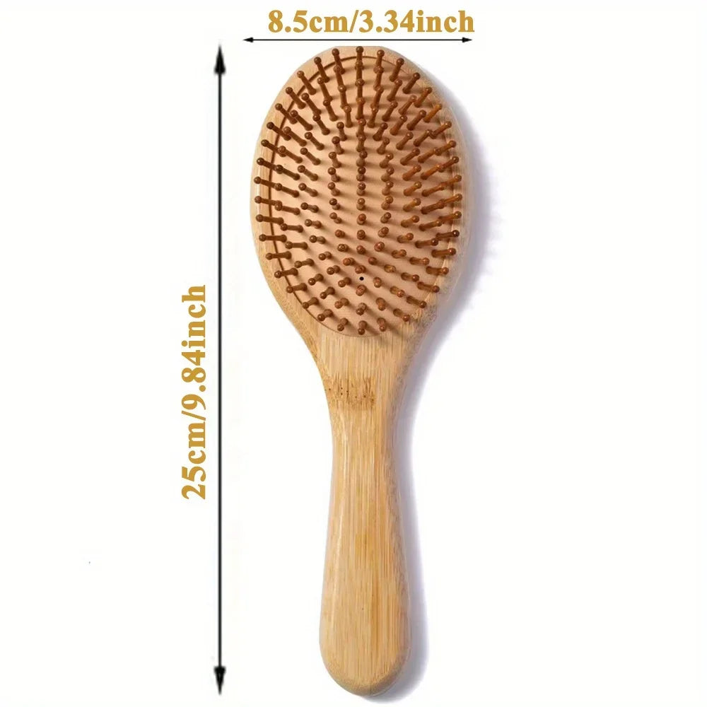 Natural Bamboo Paddle Hair Brush — Air-Cushion Scalp-Massage, Anti-Static Detangling Comb (Unisex / Salon)