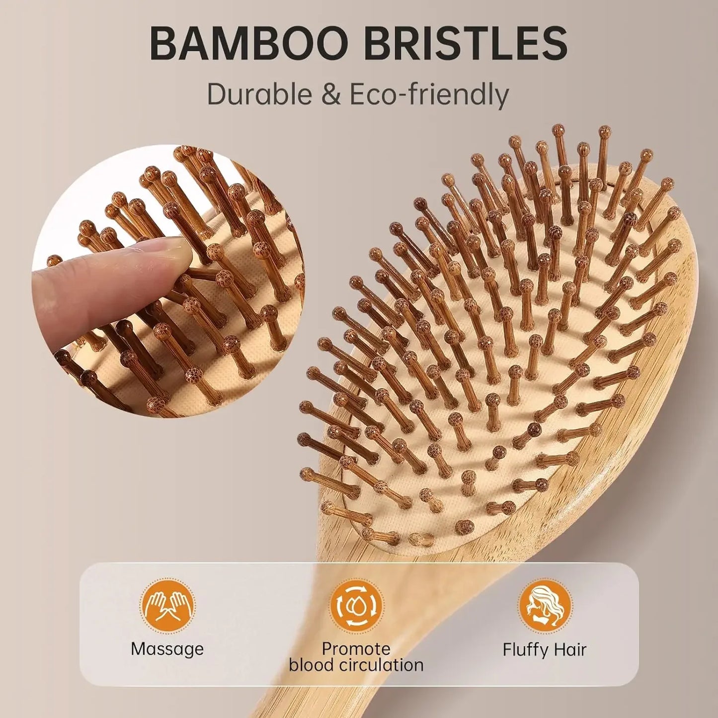 Natural Bamboo Paddle Hair Brush — Air-Cushion Scalp-Massage, Anti-Static Detangling Comb (Unisex / Salon)