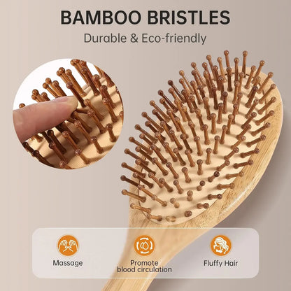Natural Bamboo Paddle Hair Brush — Air-Cushion Scalp-Massage, Anti-Static Detangling Comb (Unisex / Salon)