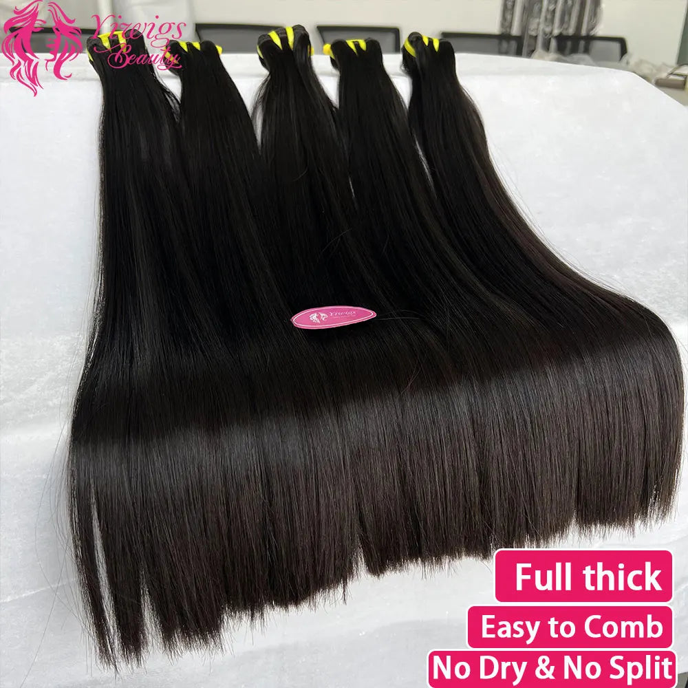 Super Double Drawn Bone Straight 100% Raw Human Hair Bundles — Unprocessed Virgin Weave Extensions for Women
