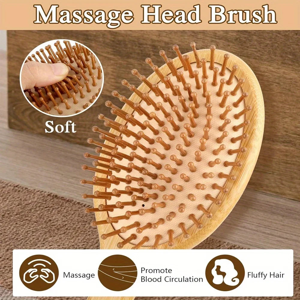 Natural Bamboo Paddle Hair Brush — Air-Cushion Scalp-Massage, Anti-Static Detangling Comb (Unisex / Salon)