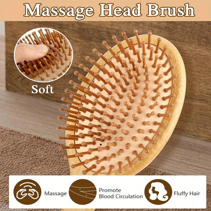 Natural Bamboo Paddle Hair Brush — Air-Cushion Scalp-Massage, Anti-Static Detangling Comb (Unisex / Salon)