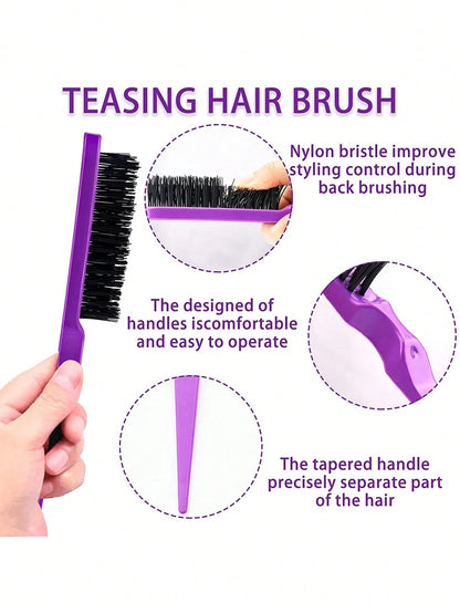 3pcs Professional Styling Comb Set – Triple Teaser Brush, Rat Tail Comb & Edge Brush for Salon or Wig Styling