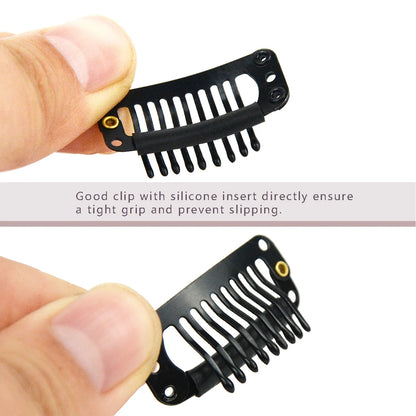12 pcs 32 mm 9-Tooth Hair Extension Clips with Silicone Cushion – Professional Metal Wig & Extension Clips for Stylists
