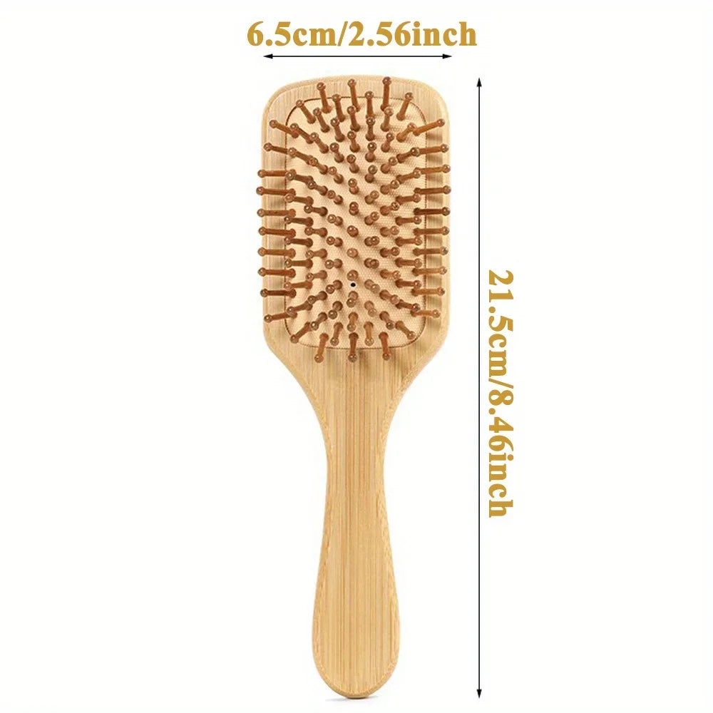 Natural Bamboo Paddle Hair Brush — Air-Cushion Scalp-Massage, Anti-Static Detangling Comb (Unisex / Salon)