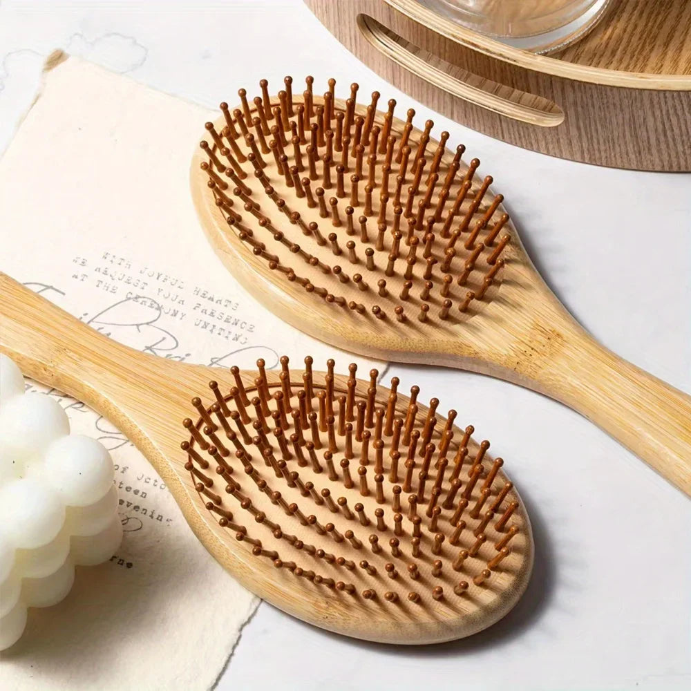 Natural Bamboo Paddle Hair Brush — Air-Cushion Scalp-Massage, Anti-Static Detangling Comb (Unisex / Salon)