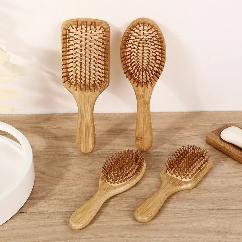 Natural Bamboo Paddle Hair Brush — Air-Cushion Scalp-Massage, Anti-Static Detangling Comb (Unisex / Salon)