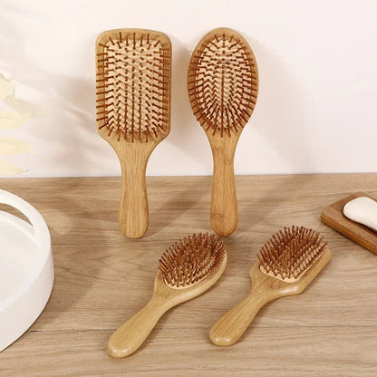 Natural Bamboo Paddle Hair Brush — Air-Cushion Scalp-Massage, Anti-Static Detangling Comb (Unisex / Salon)