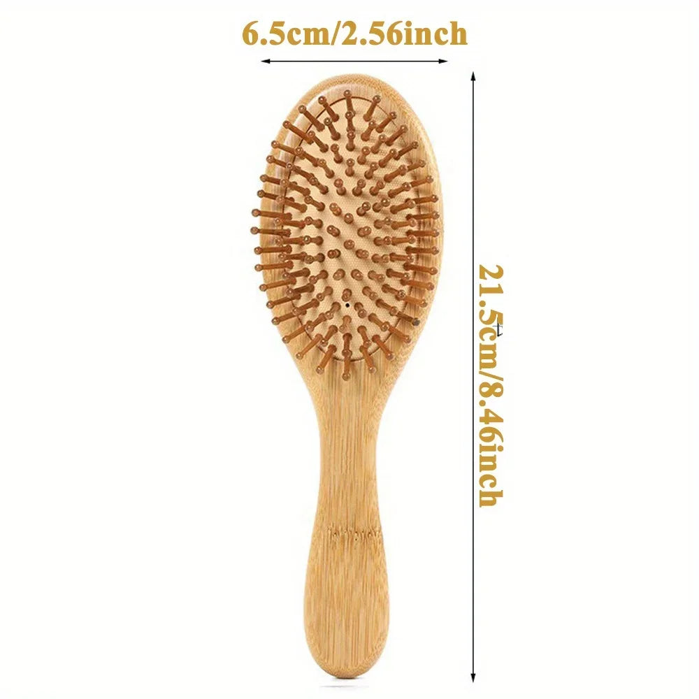 Natural Bamboo Paddle Hair Brush — Air-Cushion Scalp-Massage, Anti-Static Detangling Comb (Unisex / Salon)