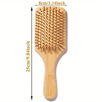 Natural Bamboo Paddle Hair Brush — Air-Cushion Scalp-Massage, Anti-Static Detangling Comb (Unisex / Salon)