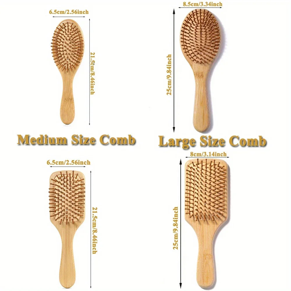 Natural Bamboo Paddle Hair Brush — Air-Cushion Scalp-Massage, Anti-Static Detangling Comb (Unisex / Salon)
