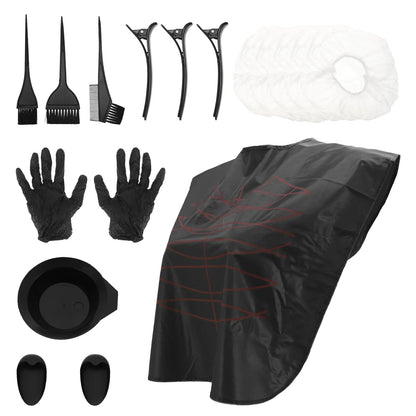 Professional Hair Coloring Kit Includes— 1 Set Plastic Tint Brush, Mixing Bowl, Comb, Cape, Gloves & Clips for Hair Dye & Highlighting