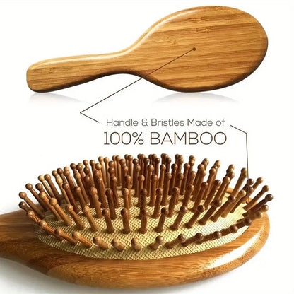 Natural Bamboo Paddle Hair Brush — Air-Cushion Scalp-Massage, Anti-Static Detangling Comb (Unisex / Salon)