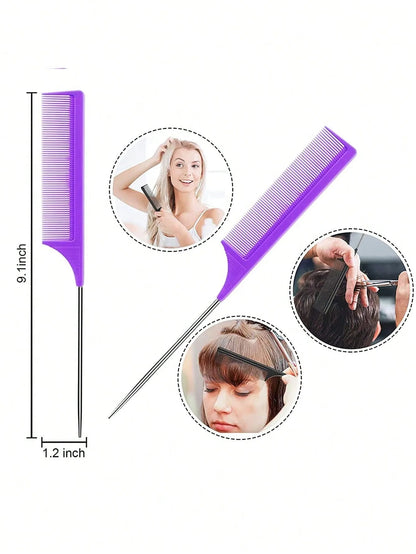 3pcs Professional Styling Comb Set – Triple Teaser Brush, Rat Tail Comb & Edge Brush for Salon or Wig Styling