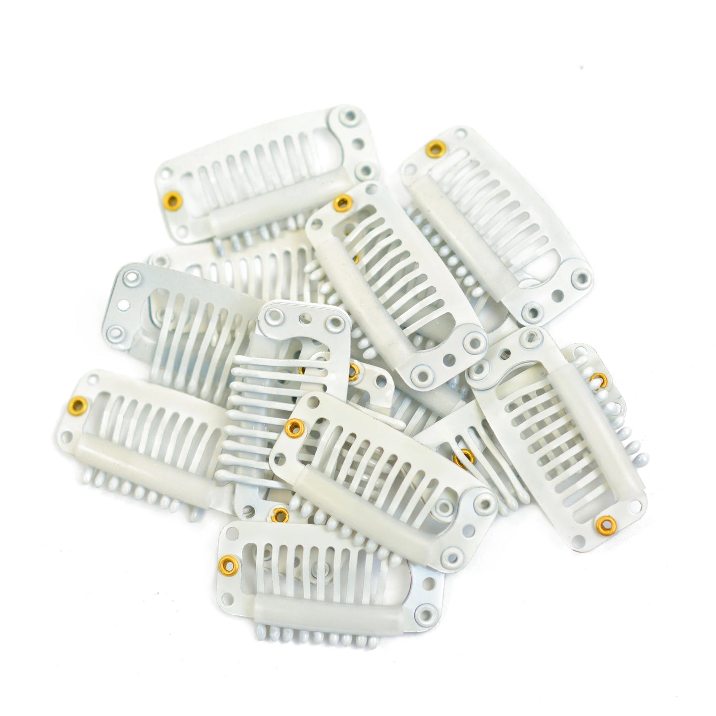 12 pcs 32 mm 9-Tooth Hair Extension Clips with Silicone Cushion – Professional Metal Wig & Extension Clips for Stylists