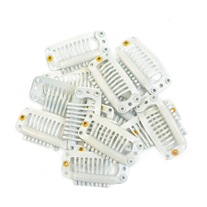 12 pcs 32 mm 9-Tooth Hair Extension Clips with Silicone Cushion – Professional Metal Wig & Extension Clips for Stylists