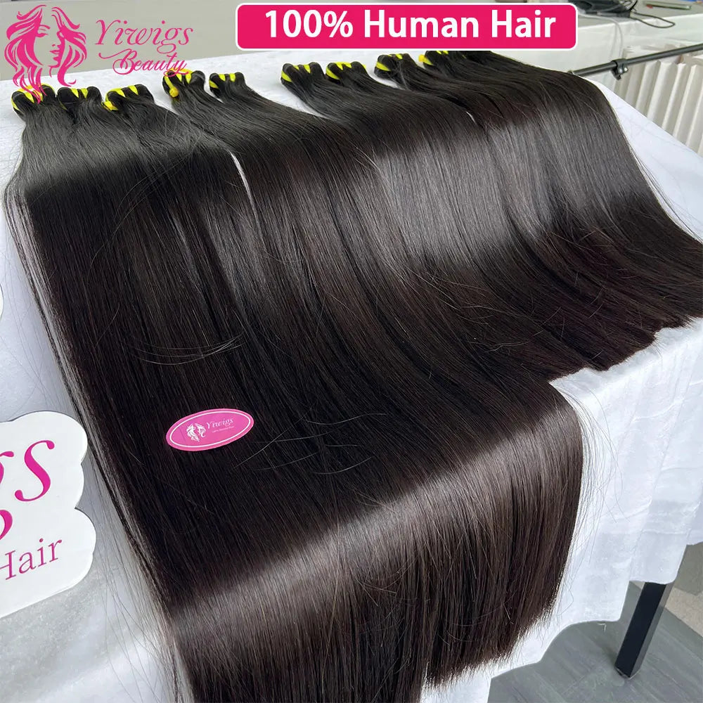 Super Double Drawn Bone Straight 100% Raw Human Hair Bundles — Unprocessed Virgin Weave Extensions for Women